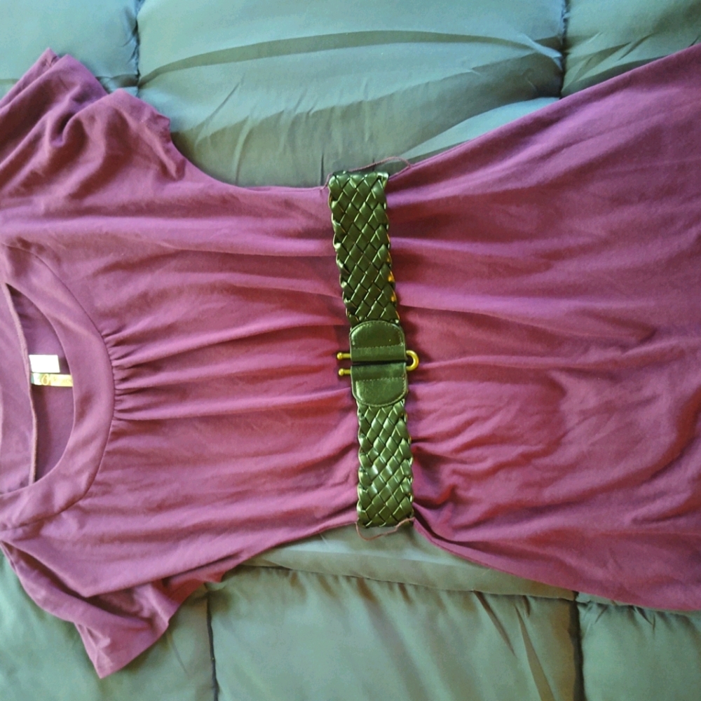 EASTER plum belted short sleeve blouse